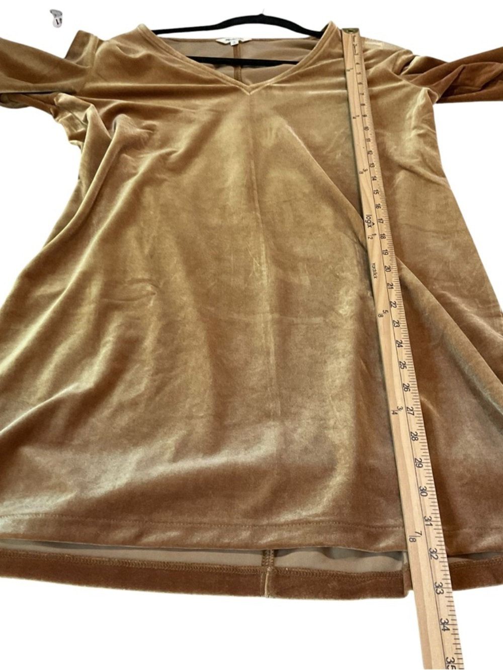 Madewell Velvet V-Neck Shift Dress Tan Long Sleeve Mini Dress Size M - Picture 7 of 8